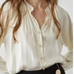 White Puff Sleeve Blouse Nwt Style: Maite Color: White/Ivory Faux Pearl Gold Tone Buttons. Fabric: 100% Polyester This Is A Size S/M. I’m A Size Small And This Is Too Large Chic Cream Tops For Office, Chic Cream Tops For The Office, Elegant Beige Puff Sleeve Top, Feminine Cream Button-up Blouse, Feminine Cream Blouse With Button Closure, Chic Cream Puff Sleeve Blouse, Chic Cream Blouse With Puff Sleeves, Feminine Cream Blouse For Daywear, Chic Cream Blouse With Buttons