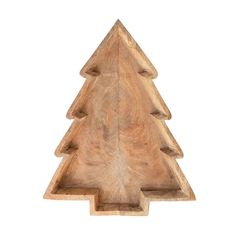 a small wooden christmas tree on a white background