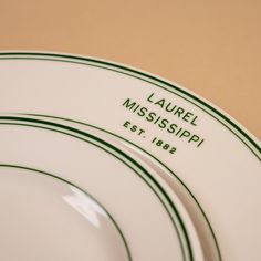 three plates with names on them sitting next to each other