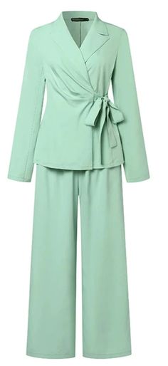 Elevate your professional wardrobe with our Lapel Neck Blazer Wide Leg Pants Suit. Crafted from a luxurious blend of SPANDEX and POLYESTER, this suit boasts a non-stretch construction, making it versatile for all seasons. Featuring a lace-up detail, notched collar, high waist, and wide-leg pants, this suit exudes sophistication and style. Make a statement with our elegant and exclusive suit. Product Details Decoration: Lace-up Material: SPANDEX Material: POLYESTER Season: Autumn/Winter Elasticity: Non-Stretch Pattern Type: Solid Fit Type: Regular Pant Length(cm): Ankle-Length Pants Collar: Notched Waist: High Waist Sleeve Style: Regular Pant Style: Wide-leg pants Front Style: Flat Pant Closure Type: Elastic Waist Ladies Pants Suits Classy, Blazer And Wide Leg Pants, Womens Pant Suit, Blazer Wide Leg Pants, Wide Leg Pants Suit, Sweater Two Piece Set, Suit Sewing Patterns, Ladies Pants, Wide Leg Pant Suit