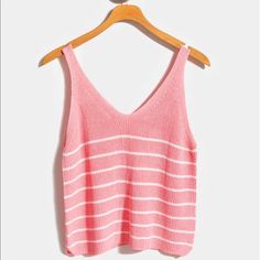 Nwt Knit Pretty Pink Striped Top For Francesca’s Collections Perfect Unworn Condition, No Flaws! Size M/S Brand: Wishlist Fiber Content: 65% Rayon, 35% Nylon Very Versatile, Great For Summer Size & Fit Fit Is True To Size. Model Is Wearing Size S. Model's Height 5' 8", Bust 33", Waist 24", Length 18” Striped Knitted Tops For Summer, Soft Knit Striped Tops For Spring, Striped Soft Knit Tops For Spring, Striped V-neck Knit Top For Summer, Ribbed Tops For Spring Vacation, Spring Vacation Ribbed Tops, Ribbed Top For Vacation In Spring, White Knitted Tank Top For Spring, Striped V-neck Knit Top For Spring