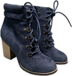 Blue Lace-up Boots With Reinforced Heel, Casual Blue High Heel Boots, Casual Blue High Ankle Boots, Casual High Ankle Blue Boots, Navy Round Toe Boots For Fall, Casual Blue Boots With Reinforced Heel, Casual Blue Heels With Reinforced Heel, Casual Blue Heels For Fall, Blue Round Toe Heels For Winter