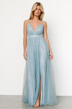 Vasia Lace Tulle Maxi Dress | Soft Blue - Baltic Born Light Blue Gown, Blue Flowy Dress, Maxi Dress Dark, Light Blue Bridesmaid Dresses, Light Blue Bridesmaid, Dresses Velvet, Blue Evening Gowns, Tulle Maxi Dress, Destination Dress