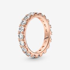 Sparkling Row Eternity Ring | Rose gold plated | Pandora US Silver Wedding Gifts, Pandora Rings, Rings Jewelry Fashion, Anniversary Jewelry, Zircon Ring, Birthday Jewelry Gift, Blue Zircon, Gold Plated Rings, Pandora Jewelry