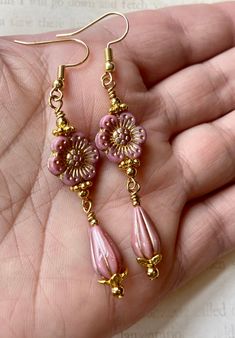 Pink Flower Earrings Floral Jewelry for Women Long Dangle | Etsy Czech Flower Earrings, Elegant Pink Teardrop Flower Earrings, Handmade Pink Teardrop Flower Earrings, Pink Teardrop Flower Earrings For Wedding, Pink Teardrop Flower Earrings With Ear Wire, Elegant Pink Czech Glass Earrings, Elegant Pink Hypoallergenic Flower Earrings, Elegant Czech Glass Teardrop Earrings, Elegant Nickel-free Czech Glass Teardrop Earrings