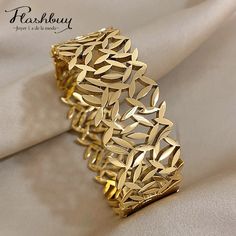 Smarter Shopping, Better Living!  Aliexpress.com Chunky Cuff Bracelet, Classic Bangles, Gold Bangles For Women, Leaf Bracelet, Stainless Steel Bangles, Gold Bangles Design, Bangles Bracelets