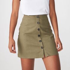 Cottonon Woven Medina Mini Skirt. A Line Button Down Mini Skirt In Khaki. 60% Vicose, 30% Linen, 10% Cotton. Casual Skirt With Side Buttons For Spring, Summer Button-up Mini Skirt, Summer Workwear Button-up Mini Skirt, Button-up Mini Skirt For Summer, Casual Mini Skirt With Button Closure For Day Out, Casual Fitted Skirt With Side Buttons, Casual Skort With Button Closure For Work, Fitted Casual Skirt With Side Buttons, Spring Mini Skirt With Button Closure For Work