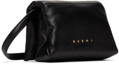 Padded buffed calfskin shoulder bag in black. · Fixed crossbody strap · Gold-tone logo stamp at back face · Magnetic press-stud flap · Buffed faux-leather lining · H4 x W5 x D2 Supplier color: Black Leather Shoulder Bag With Logo For Business, Leather Business Shoulder Bag With Logo, Business Leather Shoulder Bag With Logo, Modern Evening Shoulder Bag With Embossed Logo, Evening Leather Bag With Embossed Logo, Modern Leather Shoulder Bag With Embossed Logo, Logo Stamp, Press Studs, Leather Mini