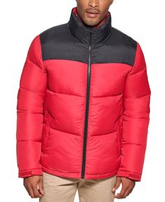 in stock Red Color Block Winter Outerwear, Red Color Block Outerwear For Outdoor, Casual Red Outerwear With Zip Fly, Club Room, Puffer Jacket, Puffer, Pick Up, In Store, Buy Online