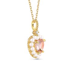 Wear this enchanting necklace as a reminder of the beauty and power of love. Let the soft pink hue of morganite evoke warmth and affection, while the heart-shaped design is a constant reminder of the love in your heart. Precisely crafted, this necklace features a heart-cut centre stone that sparkles against a halo of white pearls. The careful arrangement of these stones represents the harmony and balance found in true love.Carat Weight: 2.985 ctStone Size: 9*9 mmStone Type: Jeulia® StoneNumber o Pink Heart Gemstone Pendant Necklace, Pink Morganite Gemstone Necklace, Elegant Pink Morganite Necklace, Pink Teardrop Pendant Necklace For Anniversary, Pearl Halo, Divine Love, Power Of Love, Round Necklace, Necklace Online