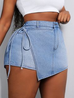 Plus Size Denim Shorts, No Stretch, Stylish Design Blue    Denim Plain Skort Non-Stretch  Women Plus Clothing, size features are:Bust: ,Length: ,Sleeve Length: Plus Size Denim Shorts, Boutique Logo Design, Plus Size Denim, Cute Sneakers, Boutique Logo, Cute Simple Outfits, Fashion Chic, Simple Outfits