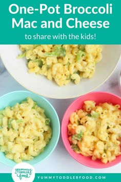 three bowls filled with macaroni and cheese