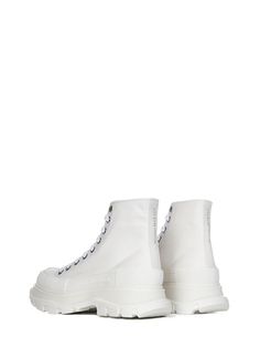 Upper: 100% Cotton Sole: 100% Rubber Modern High-top Sneakers With Lug Sole, White Vulcanized Sole Boots With Round Toe, White Vulcanized Round Toe Boots, Streetwear Boots With Branded Insole And White Sole, Streetwear Boots With Vulcanized White Sole, Sporty Ankle-high High-top Sneakers With Lug Sole, White Sole High-top Sneakers With Textured Sole, Modern Low-top Boots With Contrast Sole, Streetwear Boots With Textured Sole And White Color