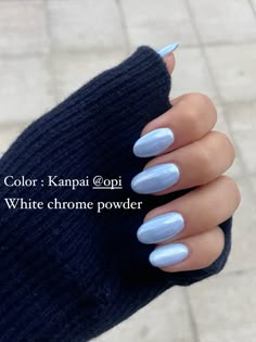 Blue chrome nails, almond nails, 2024 nails inspo, elegant, classy, aesthetic, winter, summer Classy Nail Inspo 2024, Navy Blue Chrome French Tip, Winter Chrome Nails 2024, Winter Blue Chrome Nails, White Nails With Blue Chrome, Pale Blue Winter Nails, Light Blue Winter Nails Short, Baby Blue Chrome Nails Almond, Dusty Blue Chrome Nails