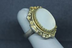 "Whiting & Davis Mother of Pearl Ring Classic 1970s era signed Whiting and Davis Victorian style ring featuring Mother of Pearl set in ornate gold tone. Ring is fully hallmarked and will arrive gift boxed. * HALLMARKS Whiting and Davis mark. * SIZE 5, face of ring measures 1 1/8\" wide north and south on finger. * CONDITION In very good condition. Please use pictures as part of item's description. * MATERIALS Mother of Pearl, gold tone." Vintage Gold Metal Rings, Victorian Gold Engraved Collectible Ring, Vintage 14k Stamped Rings For Ceremonial Occasions, Vintage Ceremonial Ring Jewelry, Vintage Ceremonial Ring, Vintage Metal Engraved Ring For Gift, Vintage Engraved Metal Ring For Gifts, Vintage Engraved Metal Ring As Gift, Vintage Engraved Metal Ring Gift