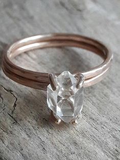 Rose Gold Fill Herkimer Diamond Wedding Set Raw Crystal | Etsy Antique Wedding Jewelry, Boho Wedding Ring, Cheap Wedding Rings, Herkimer Diamond Ring, Mine Mine, Stone Wedding, Flower Engagement Ring, Diamond Wedding Rings Sets, Diamond Wedding Sets