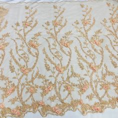 3D Floral Embroidered & Beaded Net Fabric Lace USA Quinceanera Dance, Peach Wine, Quinceanera Crown, Floral Lace Fabric, Beading Netting, Rose Peach, Couture Looks, Quinceanera Dress, Net Fabric