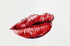 a painting of red lips on white paper