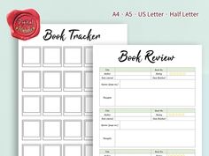 the book trackerr printable is shown next to a red wax stamp on top of it