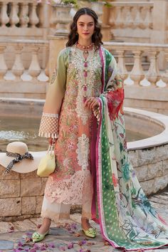 Ombre Shade Luxury Embroidered Pakistani Salwar Kameez Suit Pakistani Party Wear, Pakistani Salwar Kameez, Lawn Fabric, Lawn Suits, Fabric Stores Online, Pakistani Fashion, Designer Suits, Pakistani Dresses, Chiffon Fabric