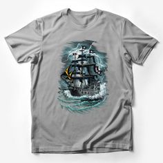 Pirate Ship Graphic T-Shirt, Nautical Ocean Adventure Tee, Stormy Seas Skull Sailboat Unisex Apparel Male T-Shirt Custom graphic T-Shirt.Customize your color Speed Boat, Adventure Outfit, Novelty Shirts, Pirate Ship, Casual Summer Shirts, Friends Shirt, Pride Shirts, Sports Top, Crew Neck Shirt