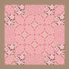 a pink and brown square with flowers on it's side, in the center