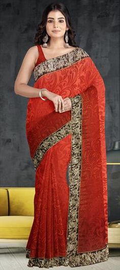 Red and Maroon color Saree in Brasso fabric with Border work Formal Red Art Silk Saree, Elegant Red Embroidered Saree, Formal Red Saree With Pallu Detail, Red Dupatta With Resham Embroidery For Formal Events, Formal Red Saree With Pallu, Red Self-design Traditional Wear For Formal Occasions, Formal Red Dupatta With Cutdana Detail, Formal Red Dupatta With Cutdana, Red Formal Dupatta With Traditional Drape