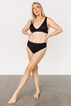 FINAL SALE Baltic Born exclusive style Pairs with our Formentera High Waist Bikini Bottom in Black Classic black color Seamless material with slight stretch Thick, non-adjustable shoulder straps Pull-on style with flattering underbust pleating Padded with removable cups 85% Nylon, 15% Spandex Hand wash cold, lay flat to dry Trina is 5'6, cup size 32D, size 2 and is wearing size S Victoria is 5'7, cup size 34D, size 8/10 and wearing size L Black High Waist Seamless Swimwear, Black High-cut Elastane Swimwear, Black High-cut Seamless Swimwear, Black High-waist Nylon Swimwear, Black High-waist Swimwear With Built-in Bra, Snug Fit, Classic Black, High Waisted, Relaxed Fit