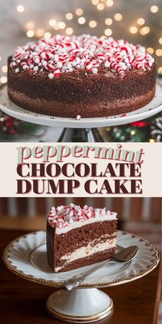 peppermint chocolate dump cake with white and red sprinkles on top