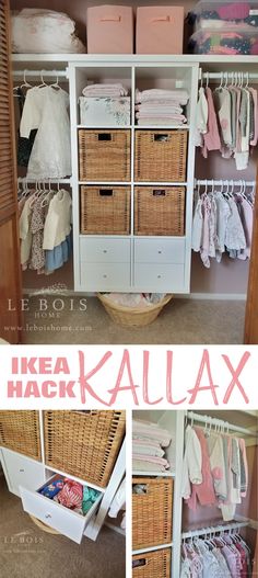 Kids Closet With Cube Shelf, Nursery Closet Ikea Hack, Kids Closet With Dresser Inside, Closet Kallax Ikea, Kallax Nursery Closet, Baby Kallax Ikea, Toddler Closet Door, Ikea Cube Storage Closet, Ikea Kids Closet Organization