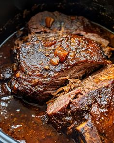 the meat is cooked and ready to be served in the slow cooker for dinner