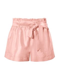 Charlotte Silk Taffeta Belted Ruffle Waist Shorts - Soft Pink - AMARIS Sporty Sandal, Tie Waist Shorts, Black Strappy Sandals, Evening Sandals, Silk Taffeta, Wrap Coat, Garden Parties, Cozy Sweater, Hoodies For Sale