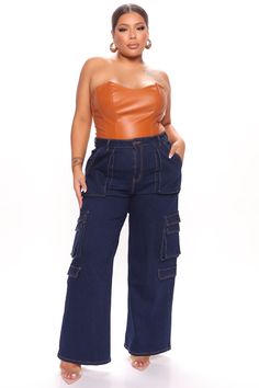 Available In Dark Denim. Wide Leg Jean Cargo Pockets Stretch Denim Clean 11" High Rise 30" Inseam 97% Cotton 3% Spandex Imported Denim Wide Leg, Maxi Dress Pattern, Cardigan Sweater Coat, Ribbed Mini Dress, Sitting Pretty, Dark Denim Jeans, Maxi Knit Dress, Cargo Jeans, New Tops