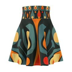 Embrace bold fashion with the Groovy Lava Deux Skirt. Made from 95% polyester and 5% spandex, Skater skirt features a vibrant lava lamp-inspired design that's sure to turn heads. Comfortable and stylish, it's a perfect addition to your wardrobe. Green Fitted Printed Skirt, Fitted Green Printed Skirt, Orange Retro Mini Skirt, Orange Fitted Retro Mini Skirt, Fitted Retro Orange Mini Skirt, Fitted Multicolor Print Skirt, High Waist Multicolor Stretch Skirt, High-waist Multicolor Stretch Skirt, Multicolor High Waist Stretch Skirt