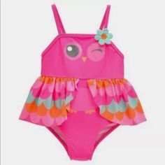 Size 6 Months Shell: 88% Polyester & 12% Spandex Linning:100% Polyester Pink Owl, Pink Swimsuit, Baby One Piece, Kids Swimming, Baby & Toddler Clothing, 6 Months, One Piece Swimsuit