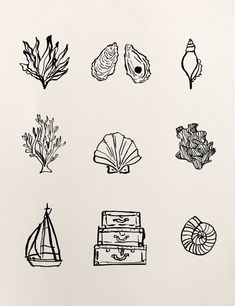 black and white drawing of different types of items