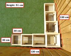 the height of some shelves in front of a wooden wall with measurements for each shelf