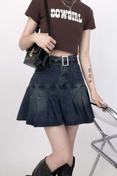 Our Tier Pleated Mini Denim Skirt with Belt is the perfect addition to your weekend wardrobe. This mini skirt has a high waist and is designed with pleating and a belt detail that can be removed for versatile styling. Comfortable to wear, it's best paired with a crop top for an effortless weekend look.
Gender: WomenMaterial: Cotton 95%, DenimLength: Above Knee / MiniWaist: High-Waist Denim Skirt With Belt, Pleated Denim Mini Skirt, Denim Pleated Skirt, Street Jeans, Mini Denim Skirt, Skirt With Belt, Nature Dress, Rock Outfit, Stylish Skirts