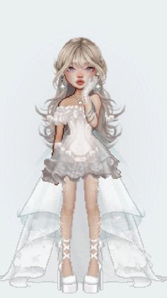 a digital painting of a girl in a white dress