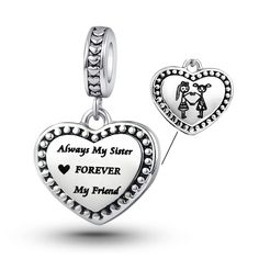 PRICES MAY VARY. Always My Sister Forever My Friend charm compatible with Pandora charms bracelets Hole Size : 4.8-5.0mm, compatible with almost all brands of bracelets. Fit for both necklace and bracelet Best Gifts: It is best gift for Women , girlfriend, wife, mom, auntie, sister, grandma, family, friend and daughter or special person Intended Use: Send a special gift for your loved ones on Special Days, or your other special occasion you would like to make memorable, such as Birthday , New Ye Sister Forever, Charmed Sisters, Charms Pandora, Sisters By Heart, Sisters Forever, Charms Bracelets, Jewelry Heart, Cool Gifts For Women, Aesthetic Ideas