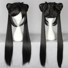 Black Cosplay Wig, Kawaii Wigs, Two Ponytails, Black Cosplay, Anime Wigs, Cosplay Hair, Kawaii Hairstyles, Black Wig