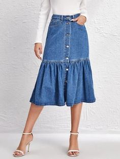 Boho Denim, Dress Design Sketches, Denim Skirt Women, Denim And Lace, Bell Sleeve Dress, Shein Style, Summer 2022, Clothes Collection