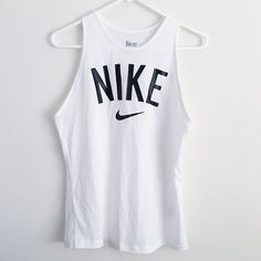 Brand New. Size Small. Loose Fit Around The Chest. Open To Offers White Sleeveless Top With Logo Print, White Logo Print Tank Top For Streetwear, White Racerback Top For Streetwear, Nike White Tops For Summer, White Casual Nike Tank Top, Casual White Nike Tank Top, White Nike Racerback Top, Nike Sweatshirt, Nike Sweatshirts