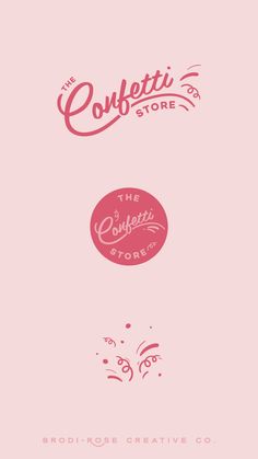 The Confetti Store Pink & Modern Branding Design logotoko #logolounge #logofashion🤗 Graphic Design Business Logo, Pink Logo Ideas, Candy Store Branding, Girly Branding, Logo Colour Palette, Branding Style Guide, Pink Branding, Brand Identity Colors, Sweet Logo