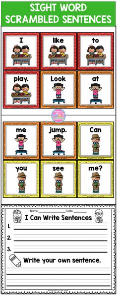 sight word scrambles with pictures and words to help students learn how to use them