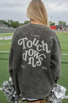 charlie southern: i love touchdowns corded sweatshirt – Riffraff Oversized Tops For School Spirit In Fall, Oversized Tops For Fall With School Spirit, Oversized Sweatshirt With Ribbed Cuffs For Game Day, Relaxed Fit Sweatshirt For Game Day In Fall, Ga Bulldogs, Football Graphic Tee, Western Tee, Love Hat, Gameday Outfit