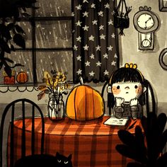 "Fall-themed art print with original art by children's illustrator, Renée Kurilla! You'll get: -One 5\"x5\" high quality art print on heavy cardstock -Extra cozy fall vibes in your house All prints are signed and packaged in a clear sleeve for safe travels. *No frames included!*" Helloween Wallpaper, Halloween Illustration, Autumn Art, Fantasy Illustration, Fall Wallpaper, Whimsical Art, Halloween Art, Pretty Art, 그림 그리기