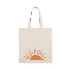 an orange and white tote bag with the sun in it's center on a white background