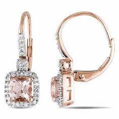 Easy and elegant, these morganite and diamond earrings elevate any attire. Beautifully crafted in warm 10K rose gold, each earring showcases a 5.0mm cushion-cut pale pink morganite. Borders of shimmering round diamonds wrap these center stones in a sparkling embrace, while the earring fronts shimmer with additional accent diamonds. Radiant with 1/5 ct. t.w. of diamonds and finished with a bright polish, these earrings secure with lever backs. Morganite Earrings, A Night At The Opera, Pink Jewels, Rose Gold Morganite, Morganite Diamond, Earrings Rose Gold, Sparkly Things, Peoples Jewellers, Halo Earrings