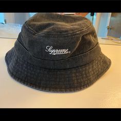 Brand New Supreme Black Wash Denim Bucket Hat. New In Bag. So Gangsta. Trendy Black Bucket Hat With Short Brim, Trendy Black Cotton Bucket Hat, Trendy Black Bucket Hat For Spring, Casual Short Brim Hat For Streetwear, Casual Dark Wash Short Brim Hat, Black Bucket Hat For Spring Streetwear, Urban Black Bucket Hat, Casual Dark Wash Bucket Hat, Casual Brimmed Streetwear Hat